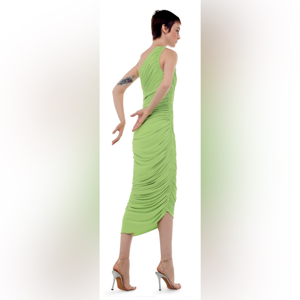 Norma Kamali Diana One Shoulder Ruched Gown Gemini Green XXS - Picture 7 of 12